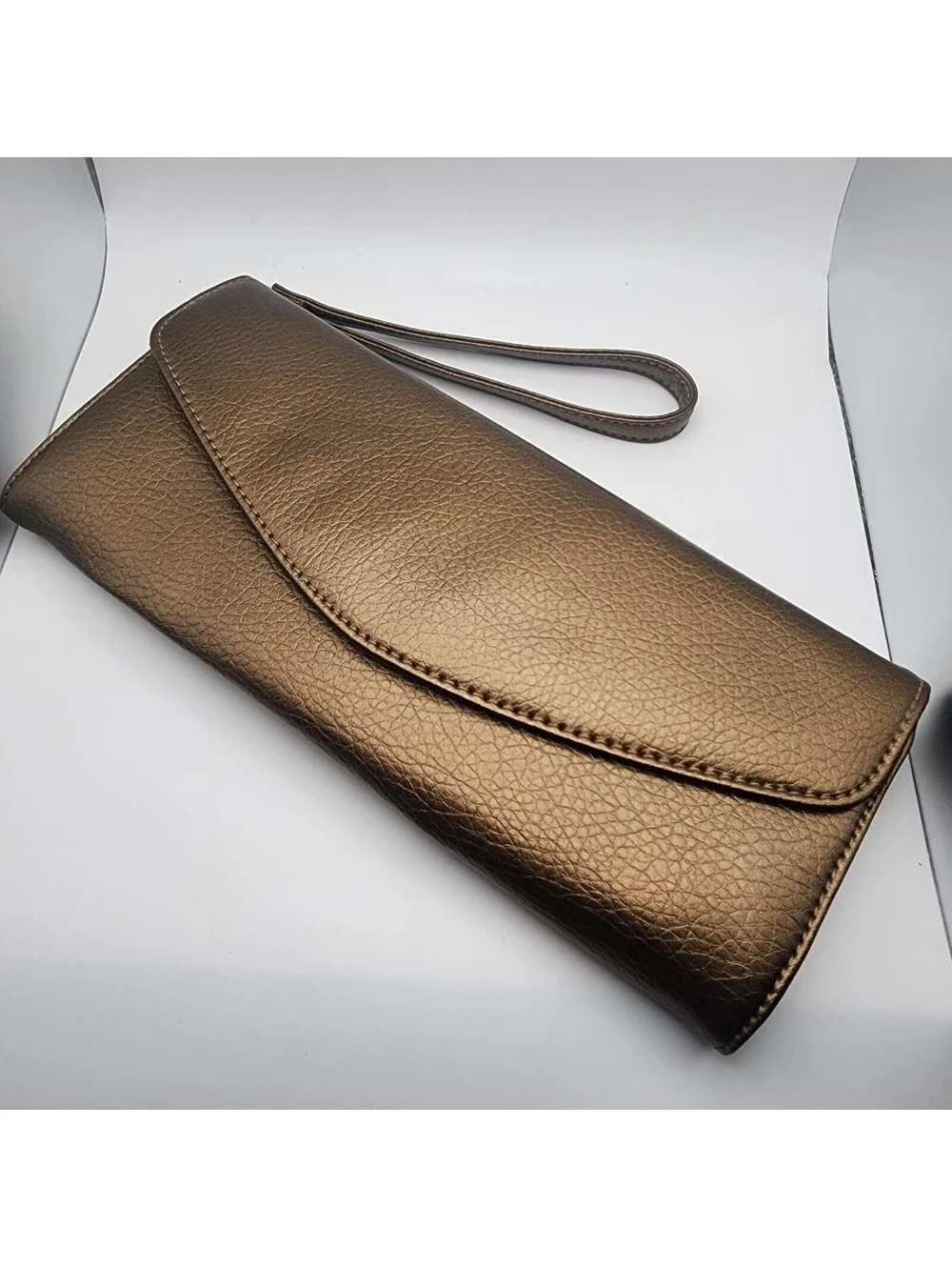 Bronze Metallic Faux Leather Wristlet Clutch Purse
